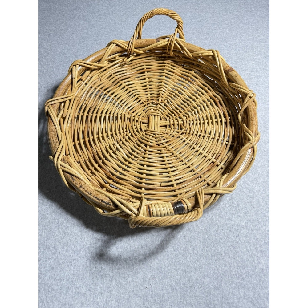 Vintage Large Wrapped Rattan Tray With Handles Mid Century